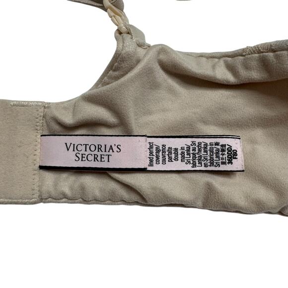 VICTORIAS SECRET Body Lined Perfect Coverage Bra in Beige Size 36DDD Lace Detail - Picture 7 of 9